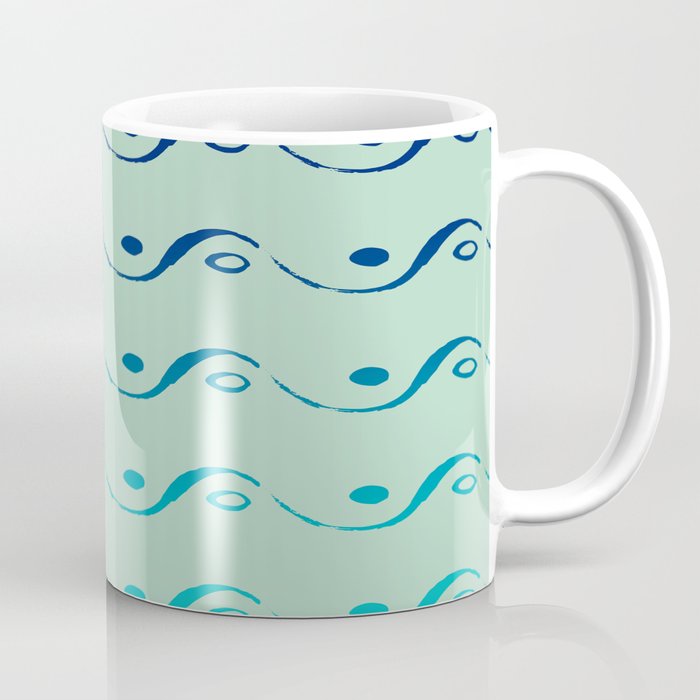 Nebula Sea Green Ocean Blue Ombre Waves and Dots Coffee Mug