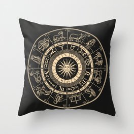 Vintage Zodiac & Astrology Chart | Charcoal & Gold Throw Pillow