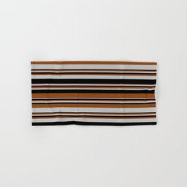 [ Thumbnail: Brown, Grey, and Black Colored Lines Pattern Hand & Bath Towel ]