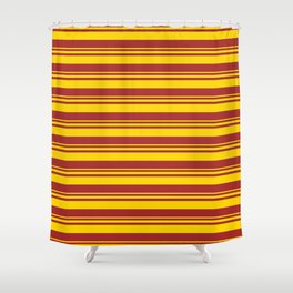 [ Thumbnail: Yellow and Brown Colored Stripes/Lines Pattern Shower Curtain ]