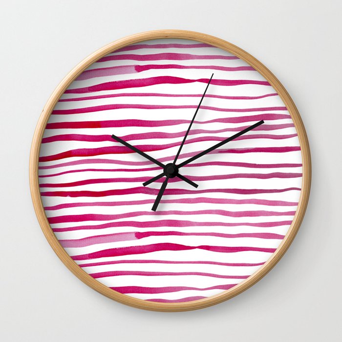 Irregular watercolor lines - pink Wall Clock