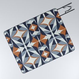Navy and orange retro triangle pattern Picnic Blanket