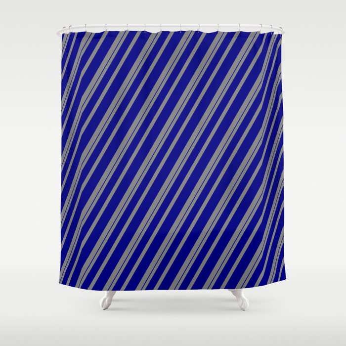 Gray and Blue Colored Striped/Lined Pattern Shower Curtain