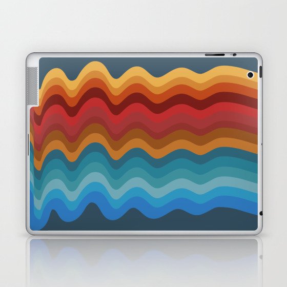 Colorful Retro Wavy Art Pattern in Red and Blue Laptop & iPad Skin