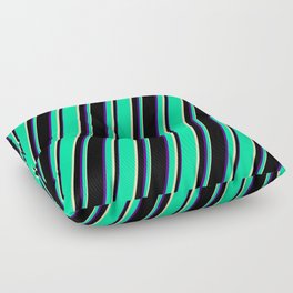 [ Thumbnail: Green, Tan, Black, and Indigo Colored Lines/Stripes Pattern Floor Pillow ]