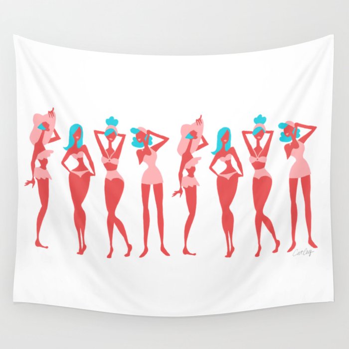 Beach Bombshells – Cyan & Coral Palette Wall Tapestry