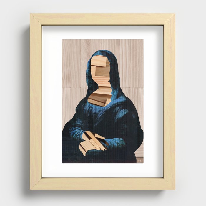 Mona Lisa - blue shining WoodCut Collage 2 Recessed Framed Print