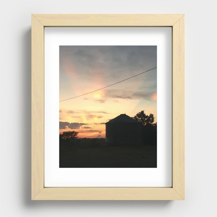 Sunset and Grain Bin Recessed Framed Print