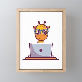 Giraffe & Laptop Framed Mini Art Print