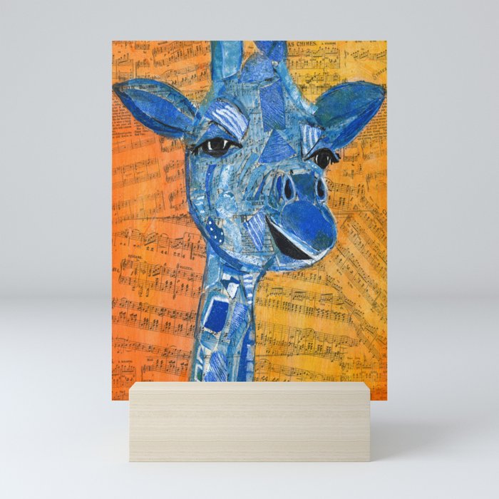 Happy Giraffe Orange and Blue Collage  Mini Art Print