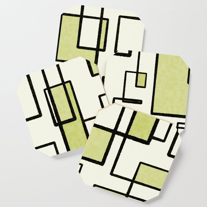 Piet Composition in Retro Avocado Sage Light Green Mid-Century Modern Minimalist Geometric Abstract Coaster