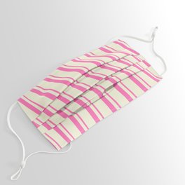 [ Thumbnail: Hot Pink & Beige Colored Lined Pattern Face Mask ]