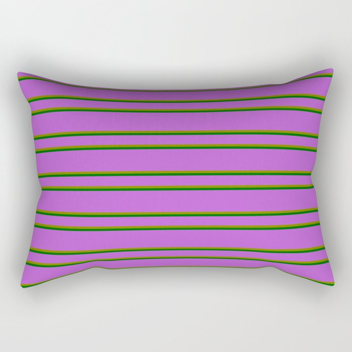 Orchid, Green & Dark Green Colored Pattern of Stripes Rectangular Pillow