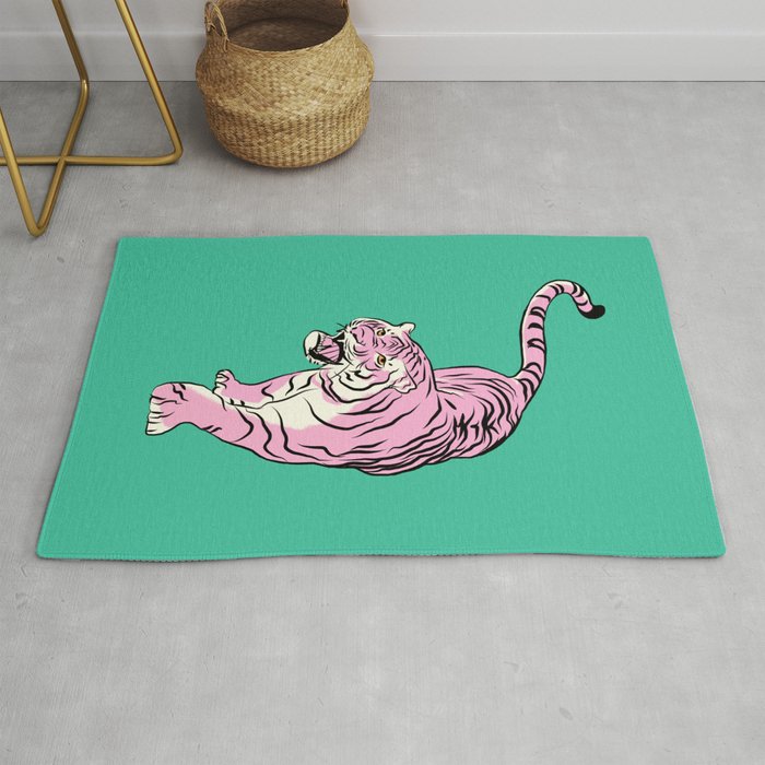 Big cat tiger in pink Rug