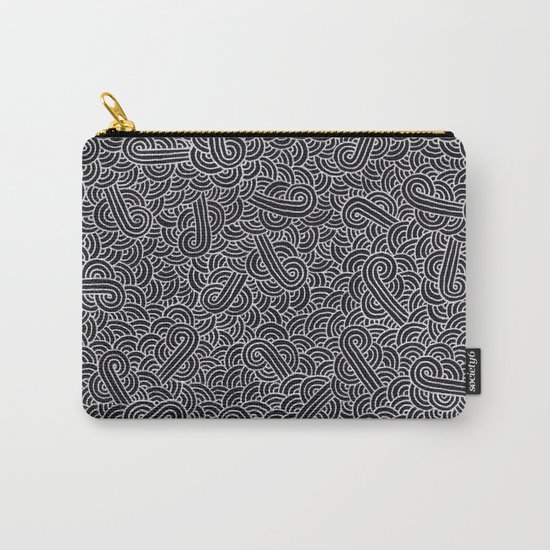 Black and faux silver swirls doodles Carry-All Pouch
