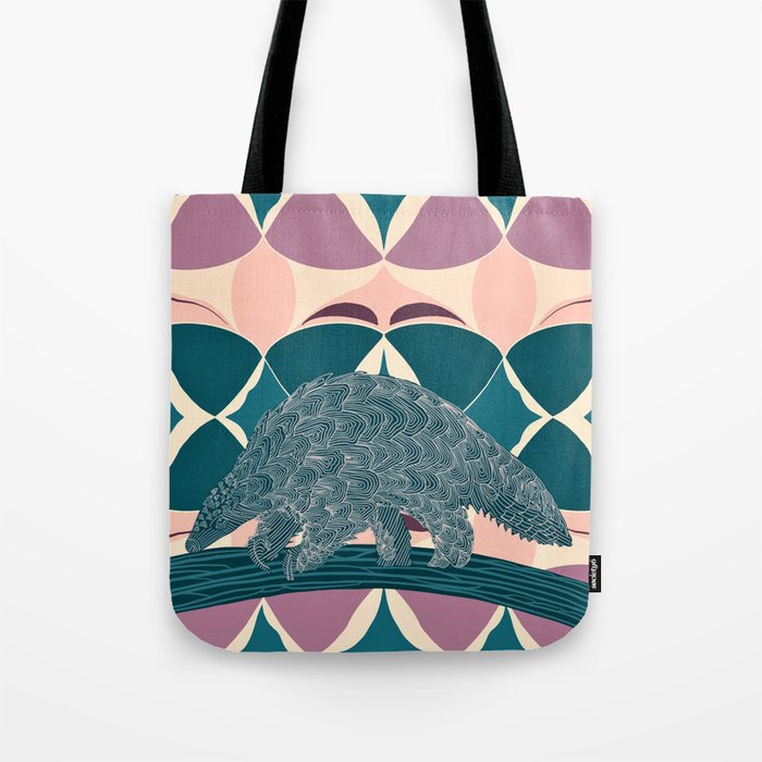 Pangolin walking on pattern background Tote Bag