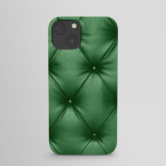 Close up background texture of dark green capitone genuine leather, retro Chesterfield style soft tufted furniture upholstery with deep diamond pattern and buttons iPhone Case