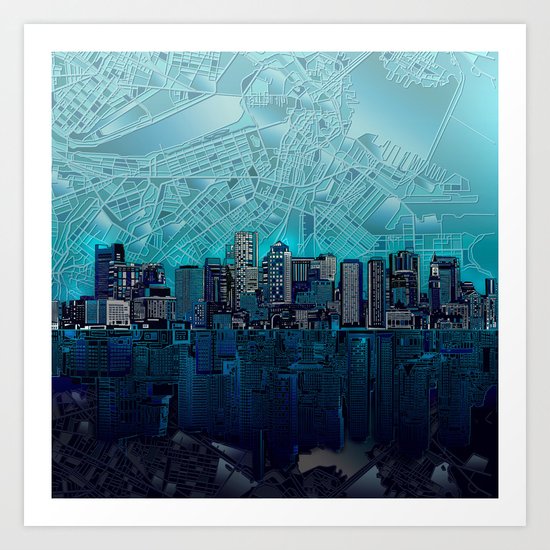 boston city skyline Art Print