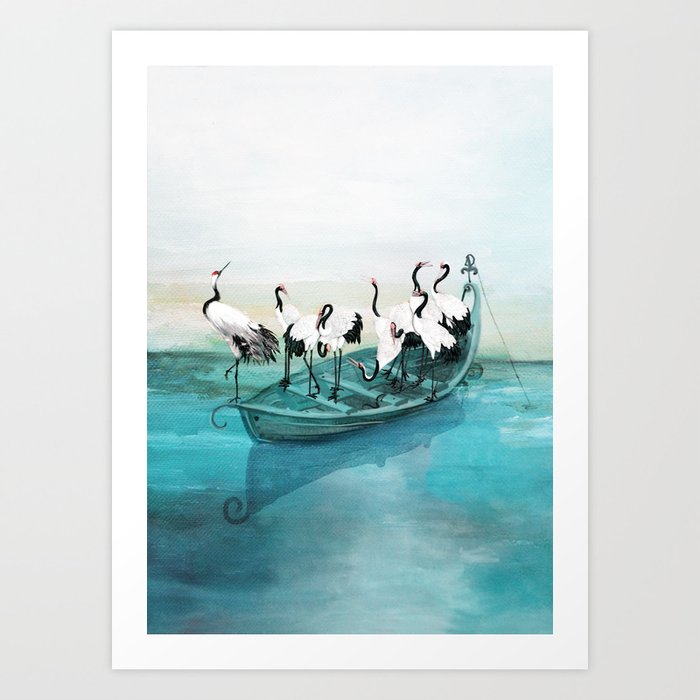 White Cranes Art Print