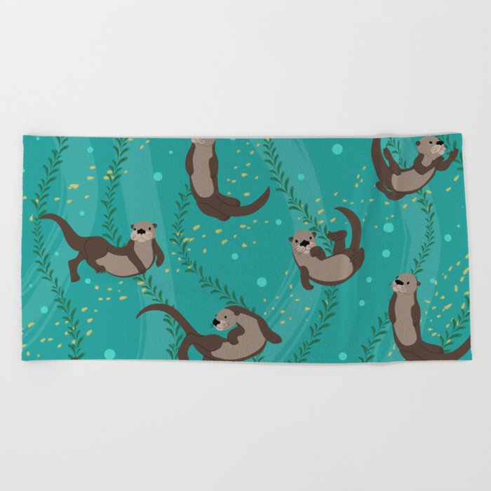 Swimming Otters Beach Towel