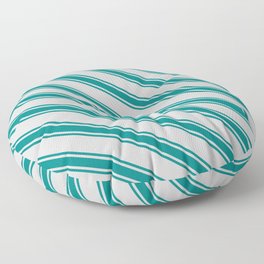 [ Thumbnail: Light Grey and Teal Colored Lined Pattern Floor Pillow ]