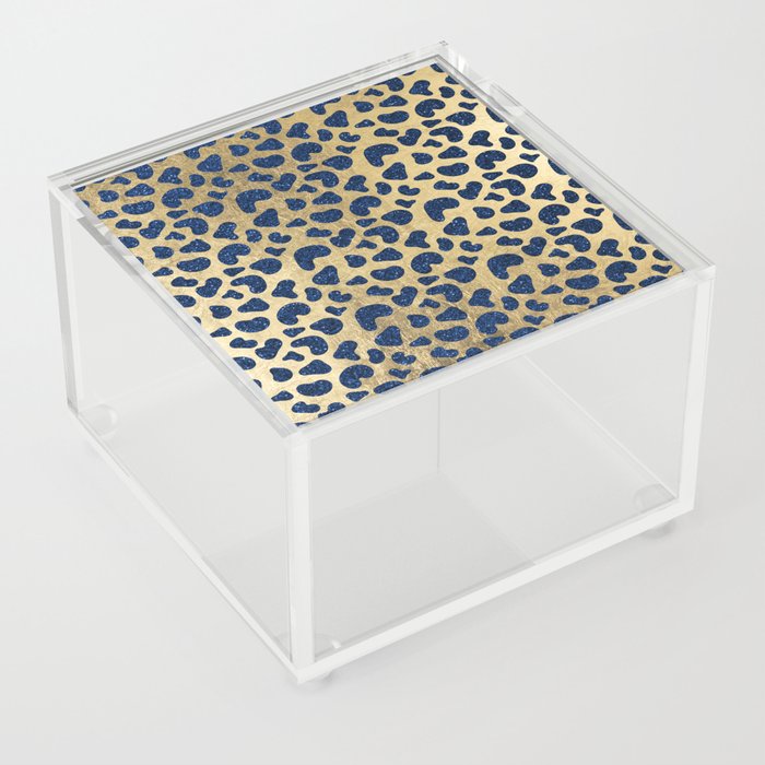 Hipster Girly Gold Navy Blue Glitter Cheetah Animal Print Acrylic Box