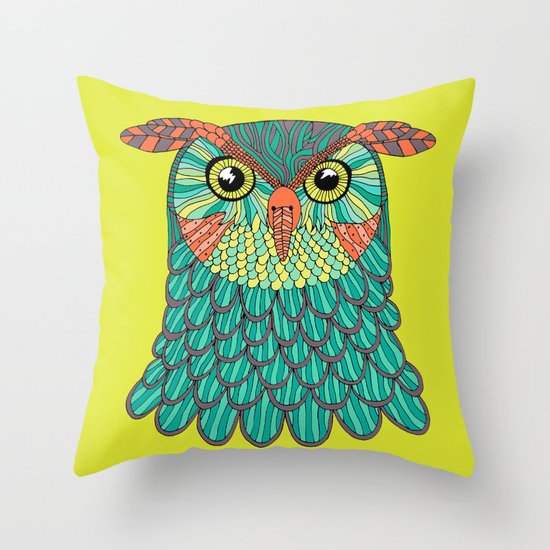 owl - Lime green Throw Pillow