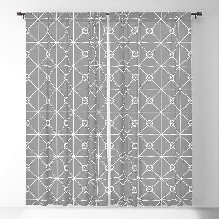 Grey And White Floral Matrix  Blackout Curtain