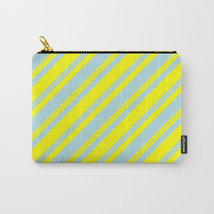 Powder Blue and Yellow Colored Lined Pattern Carry-All Pouch