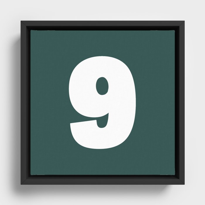 9 (White & Dark Green Number) Framed Canvas