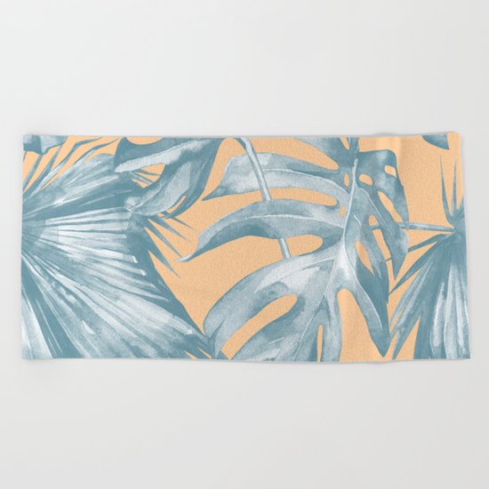 Island Vacation Hibiscus Palm Mango Ocean Blue Beach Towel