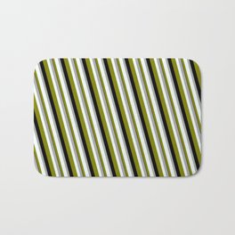 [ Thumbnail: Dark Gray, Mint Cream, Green & Black Colored Stripes/Lines Pattern Bath Mat ]