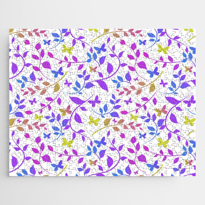 Colorful leaves and butterfly seamless pattern! Jigsaw Puzzle