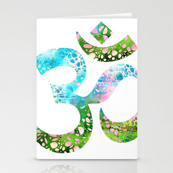 Pink, Blue and Green Spiritual Symbol Art - Om 16- Sharon Cummings Stationery Cards