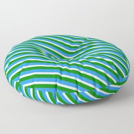 [ Thumbnail: Light Cyan, Green, and Blue Colored Lined/Striped Pattern Floor Pillow ]