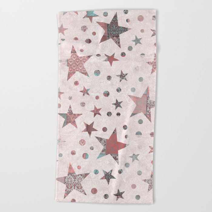 Pink Patchwork Stars Beach Towel