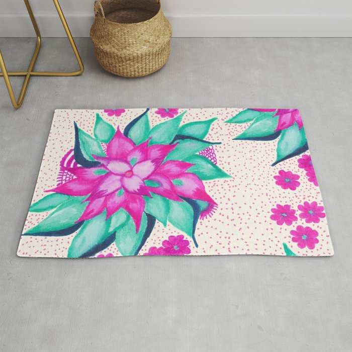 Bold hand painted modern watercolor flowers dots Rug