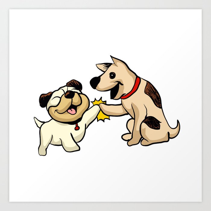 Two Dogs Greeting Cartoon Illustration Art Print By Marios Society6