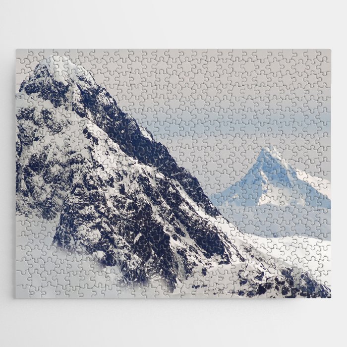 Argentina Photography - Huge Snowy Mountains Under The White Sky Jigsaw Puzzle