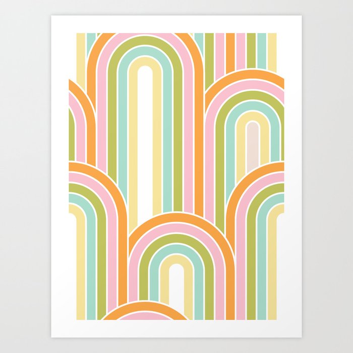 Happy Rainbow Bloom Pattern 1. Retro pastels Art Print
