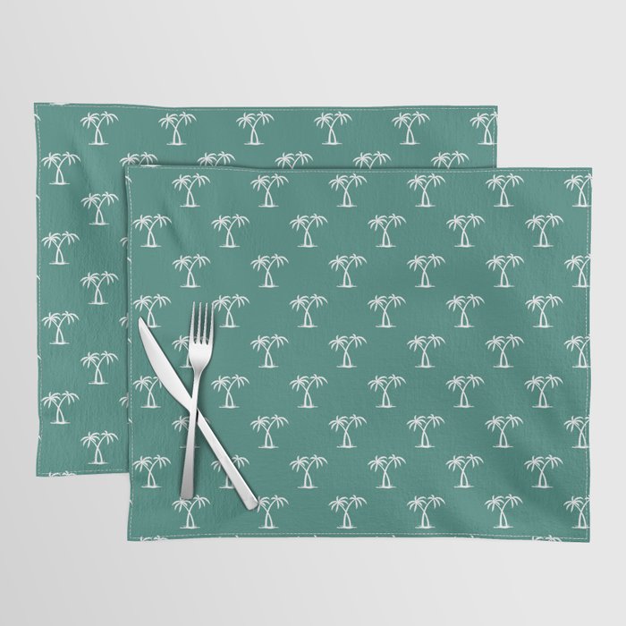 Green Blue And White Palm Trees Pattern Placemat