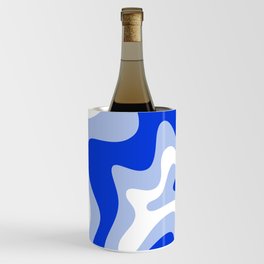 Retro Liquid Swirl Abstract Pattern Royal Blue, Light Blue, and White  Wine Chiller
