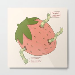 Eat Your Veggies Metal Print | Cottagecore, Fruits, Digital, Vegetables, Drawing, Strawberry, Strawberries, Digitalart, Fruit, Vegetarian 