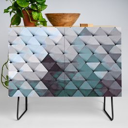 Painted Rainbow Triangles Pale Grays Blues Teal Credenza