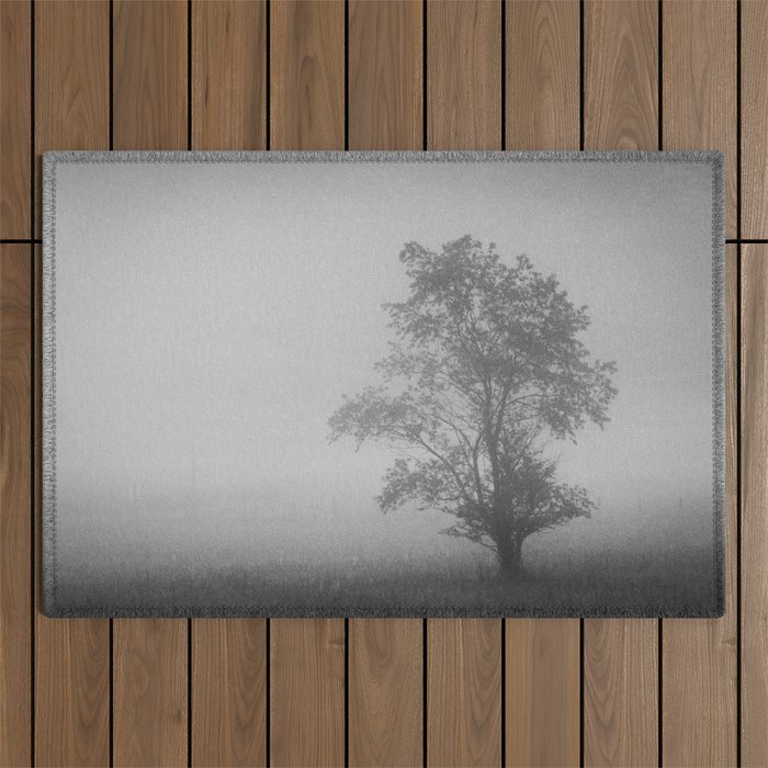 Tree Silhouette Lonely Minimal Black And White Photography Print Outdoor Rug