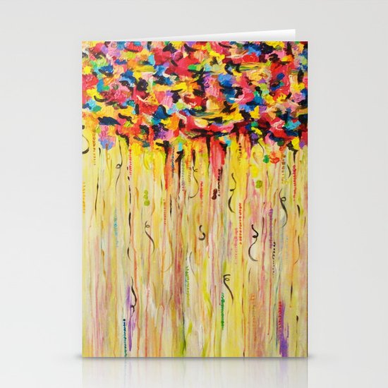 OPPOSITES LOVE Raining Sunshine - Bold Bright Sunny Colorful Rain Storm Abstract Acrylic Painting Stationery Cards