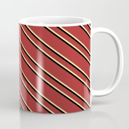 [ Thumbnail: Brown, Tan & Black Colored Lines/Stripes Pattern Coffee Mug ]