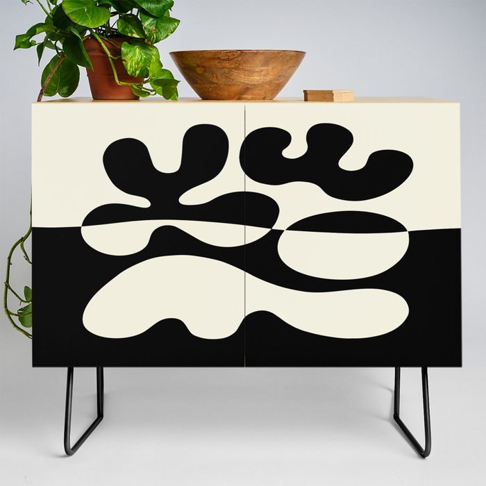 Mid Century Modern Organic Abstraction 235 Black and Ivory White Credenza