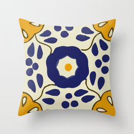 Talavera Mexican tile inspired bold design in blue and yellow Deko-Kissen