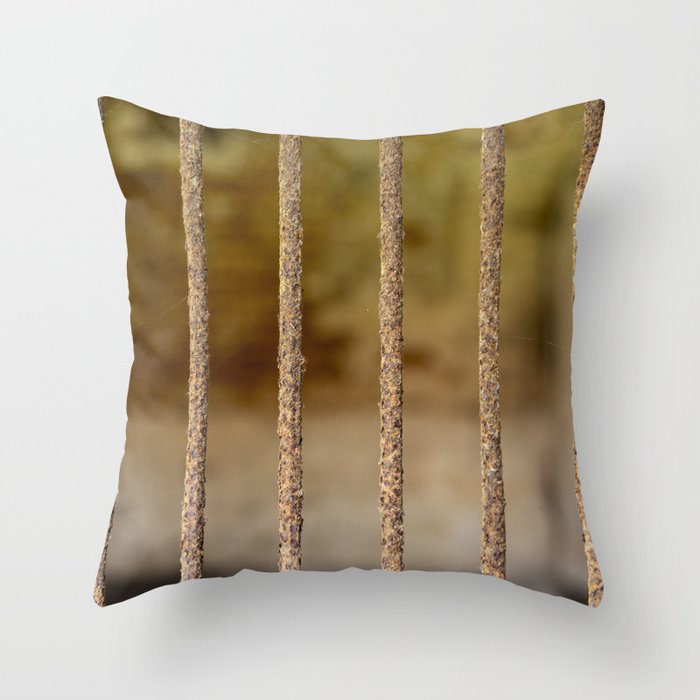 Close-up of rusty prison cell bars with shallow focus Throw Pillow